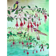 Fuchsia & Hummingbirds – Original Watercolor Fuchsia & Hummingbirds – Original Watercolor
